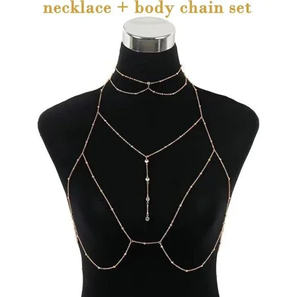 🆕Sexy Gold Body Chain for Women Pearl Bra Necklace Jewelry by QWALIT Trendy - Picture 7 of 7